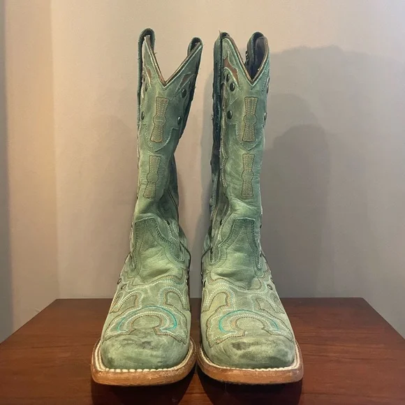 ~Turquoise Justin Women’s Marino Cowboy Boots ~ - Picture 2 of 10